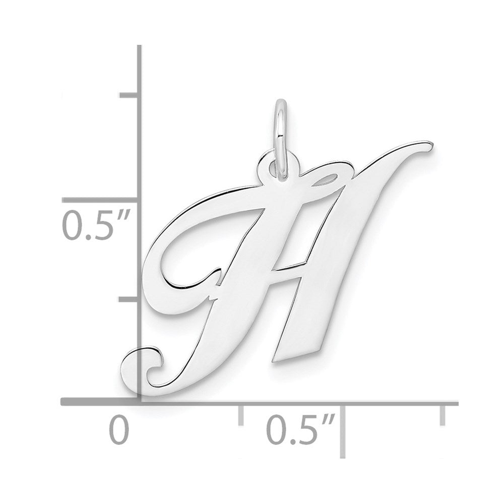 Alternate view of the Sterling Silver, Ella Collection Medium Fancy Script Initial H Pendant by The Black Bow Jewelry Co.