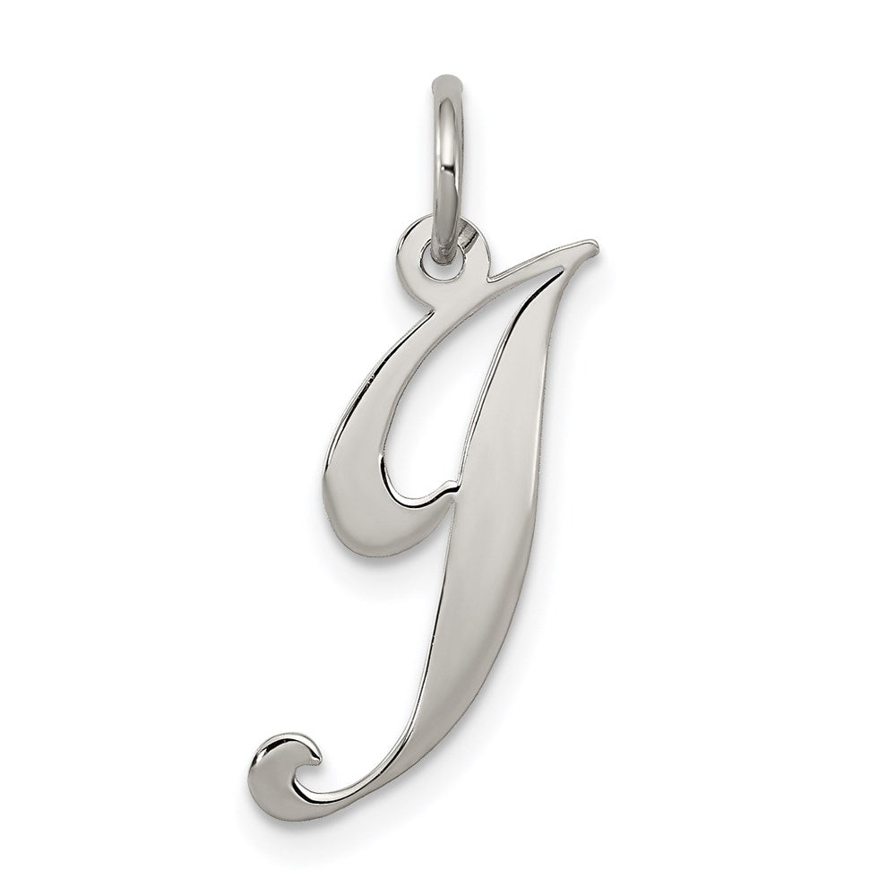Sterling Silver, Ella Collection Medium Fancy Script Initial J Pendant, Item P10356-J by The Black Bow Jewelry Co.