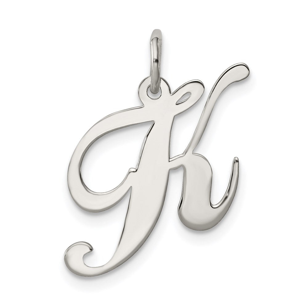 Sterling Silver, Ella Collection Medium Fancy Script Initial K Pendant, Item P10356-K by The Black Bow Jewelry Co.
