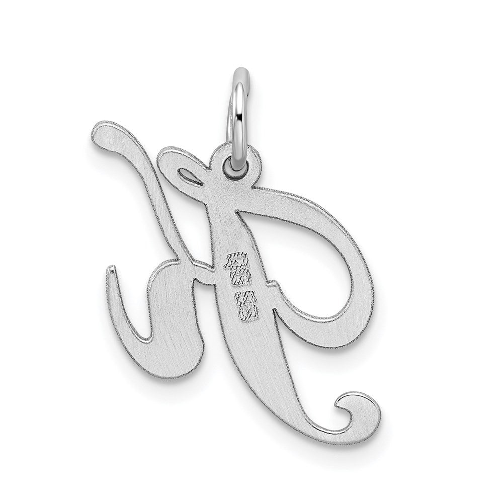Alternate view of the Sterling Silver, Ella Collection Medium Fancy Script Initial K Pendant by The Black Bow Jewelry Co.
