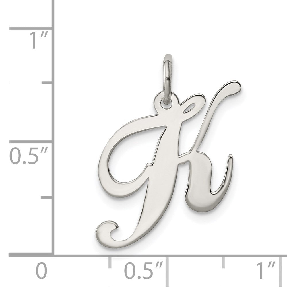Alternate view of the Sterling Silver, Ella Collection Medium Fancy Script Initial K Pendant by The Black Bow Jewelry Co.
