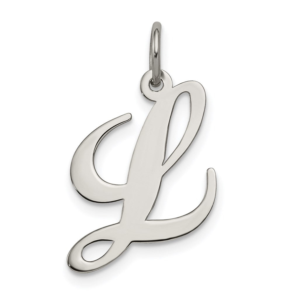Sterling Silver, Ella Collection Medium Fancy Script Initial L Pendant, Item P10356-L by The Black Bow Jewelry Co.