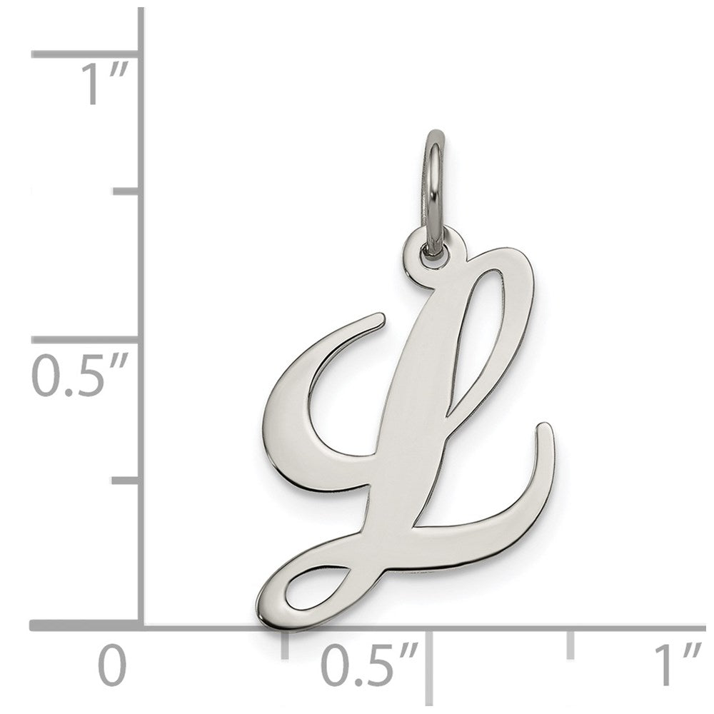 Alternate view of the Sterling Silver, Ella Collection Medium Fancy Script Initial L Pendant by The Black Bow Jewelry Co.
