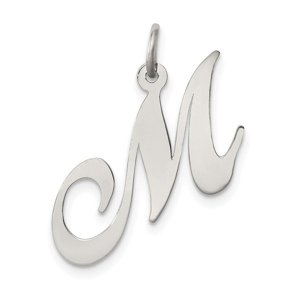 Sterling Silver, Ella Collection Medium Fancy Script Initial M Pendant, Item P10356-M by The Black Bow Jewelry Co.