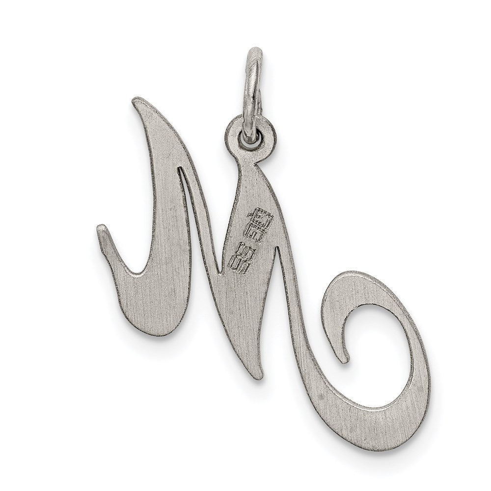 Alternate view of the Sterling Silver, Ella Collection Medium Fancy Script Initial M Pendant by The Black Bow Jewelry Co.
