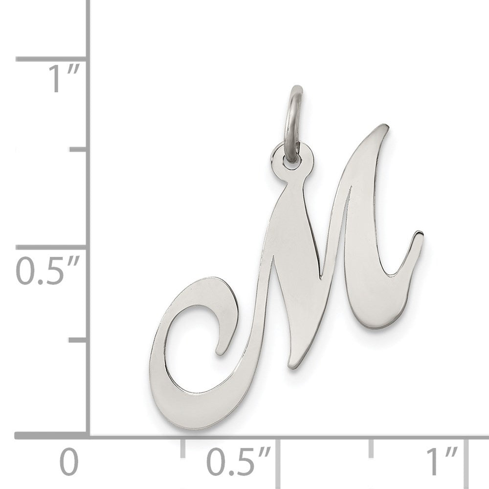 Alternate view of the Sterling Silver, Ella Collection Medium Fancy Script Initial M Pendant by The Black Bow Jewelry Co.