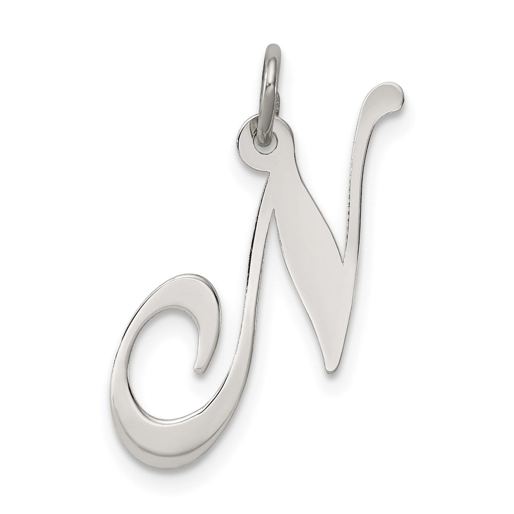 Sterling Silver, Ella Collection Medium Fancy Script Initial N Pendant, Item P10356-N by The Black Bow Jewelry Co.