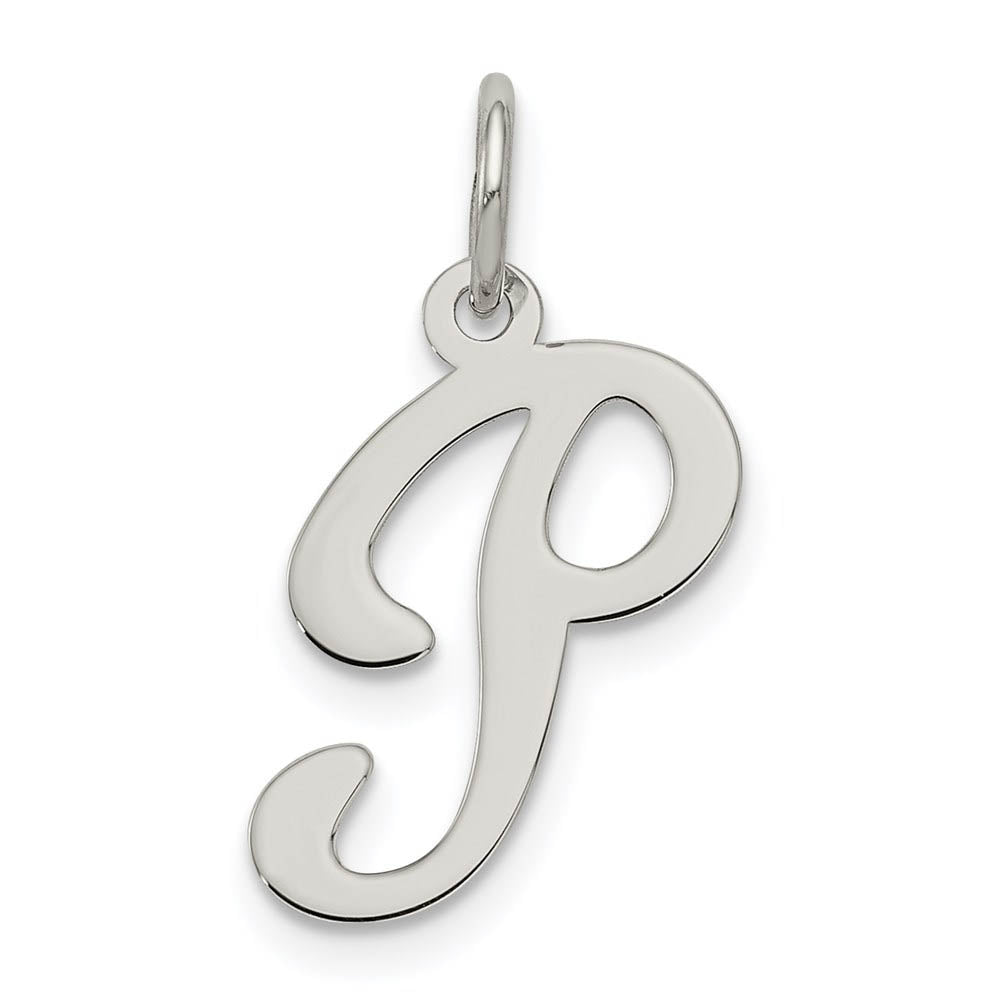 Sterling Silver, Ella Collection Medium Fancy Script Initial P Pendant, Item P10356-P by The Black Bow Jewelry Co.