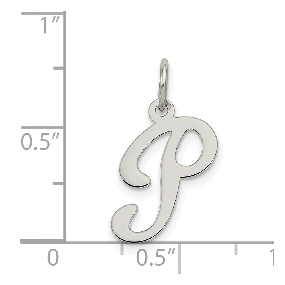 Alternate view of the Sterling Silver, Ella Collection Medium Fancy Script Initial P Pendant by The Black Bow Jewelry Co.