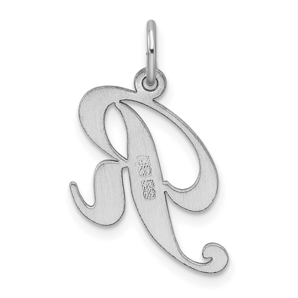 Alternate view of the Sterling Silver, Ella Collection Medium Fancy Script Initial R Pendant by The Black Bow Jewelry Co.