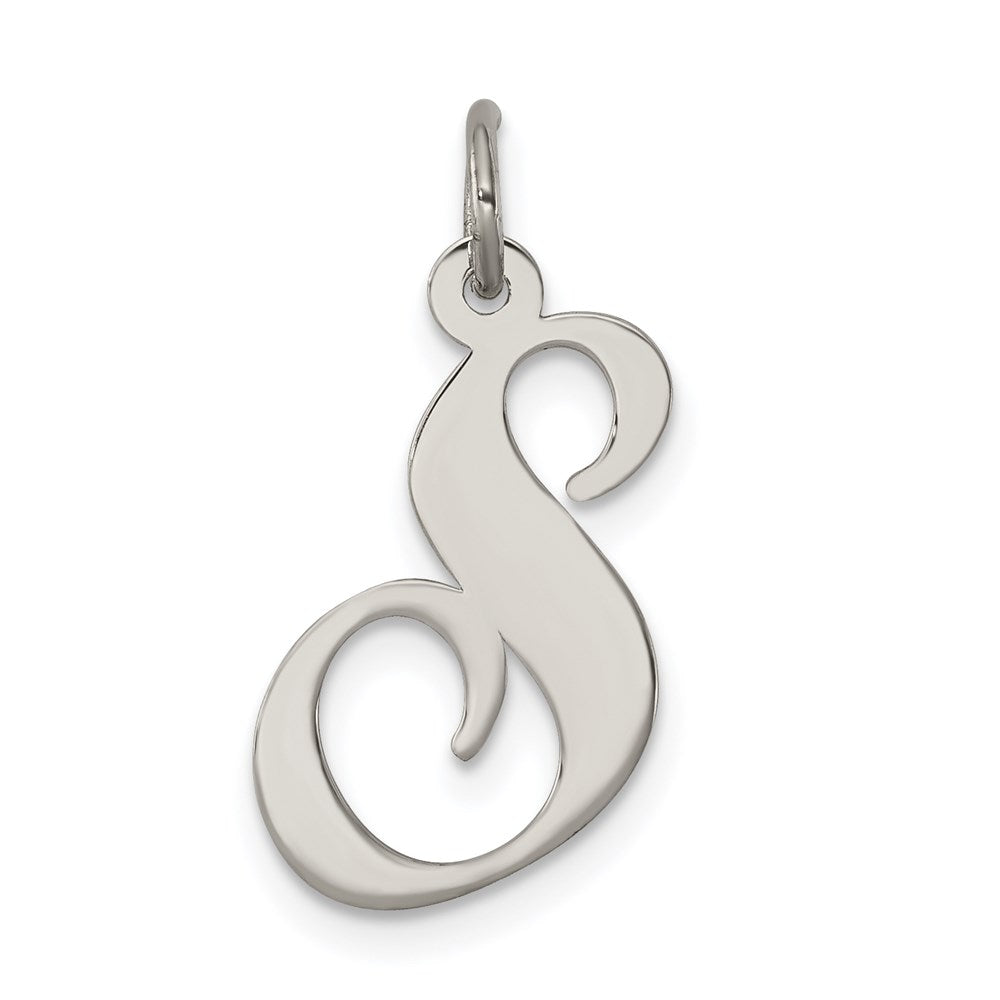 Sterling Silver, Ella Collection Medium Fancy Script Initial S Pendant, Item P10356-S by The Black Bow Jewelry Co.