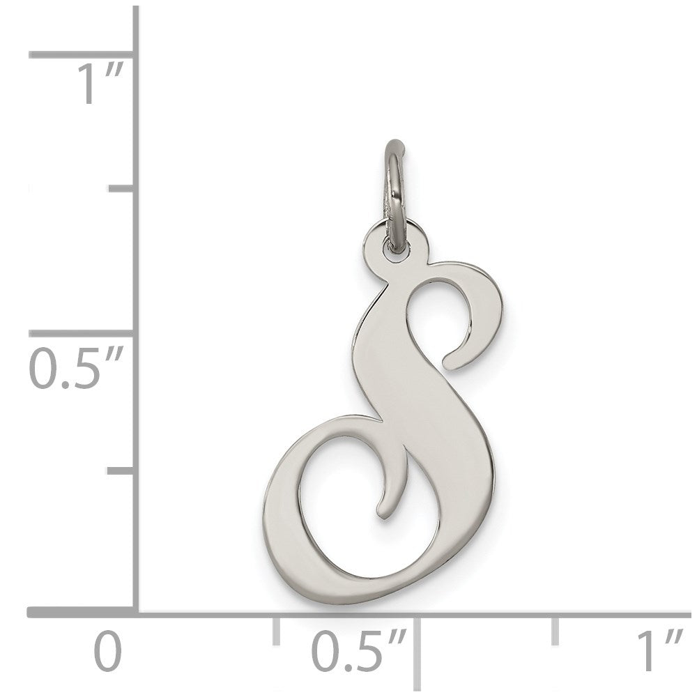 Alternate view of the Sterling Silver, Ella Collection Medium Fancy Script Initial S Pendant by The Black Bow Jewelry Co.
