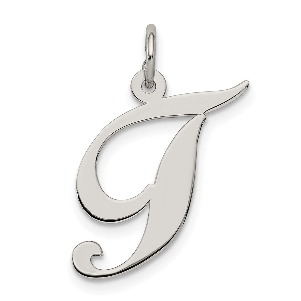 Sterling Silver, Ella Collection Medium Fancy Script Initial T Pendant, Item P10356-T by The Black Bow Jewelry Co.