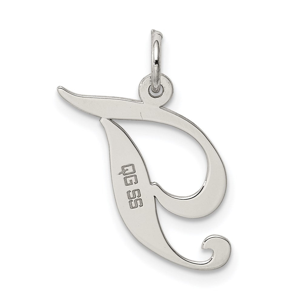 Alternate view of the Sterling Silver, Ella Collection Medium Fancy Script Initial T Pendant by The Black Bow Jewelry Co.