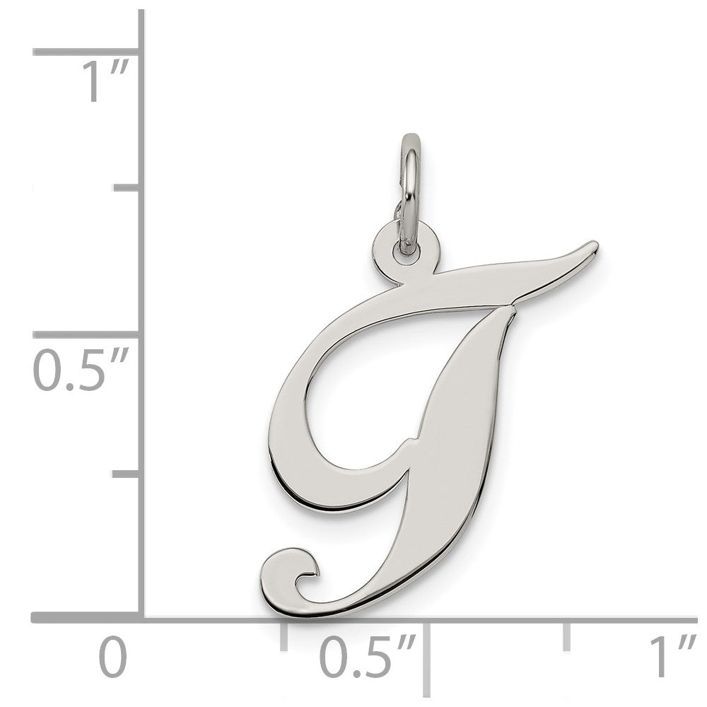 Alternate view of the Sterling Silver, Ella Collection Medium Fancy Script Initial T Pendant by The Black Bow Jewelry Co.