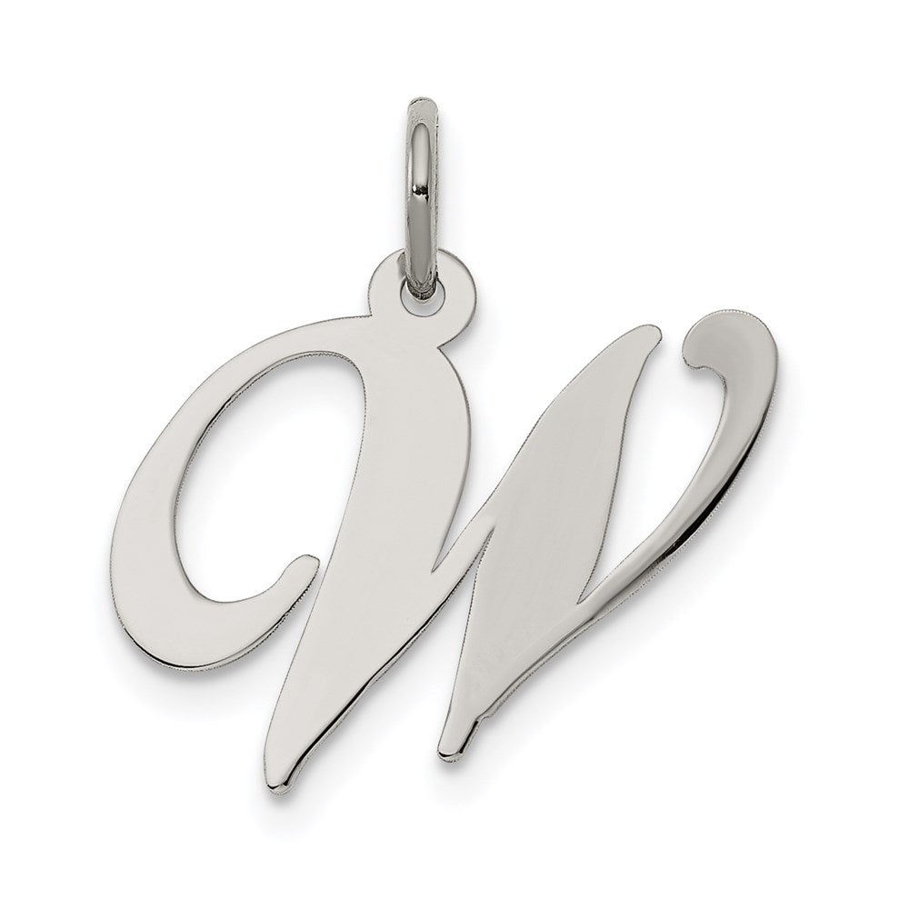 Sterling Silver, Ella Collection Medium Fancy Script Initial W Pendant, Item P10356-W by The Black Bow Jewelry Co.