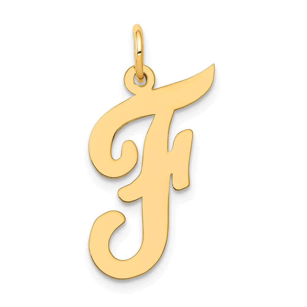 14k Yellow Gold Madison Collection LG Classic Script Initial F Pendant, Item P10357-F by The Black Bow Jewelry Co.