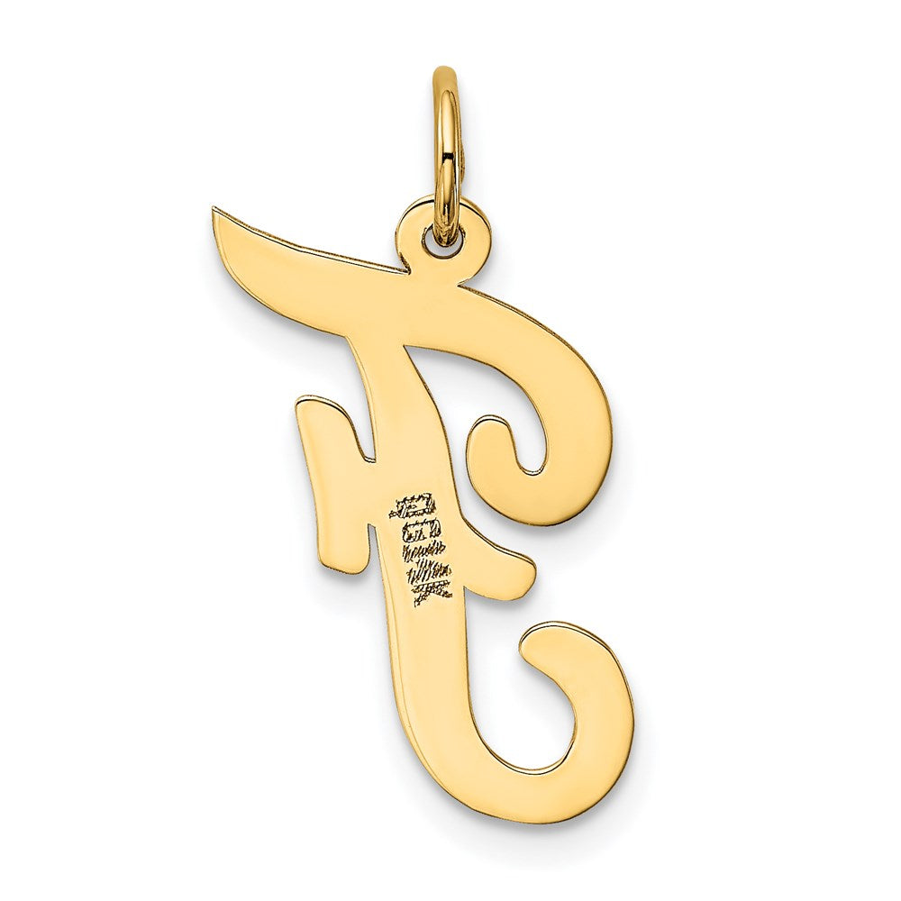Alternate view of the 14k Yellow Gold Madison Collection LG Classic Script Initial F Pendant by The Black Bow Jewelry Co.