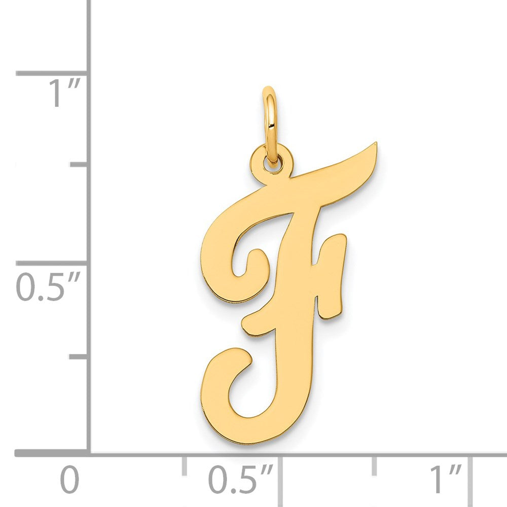 Alternate view of the 14k Yellow Gold Madison Collection LG Classic Script Initial F Pendant by The Black Bow Jewelry Co.