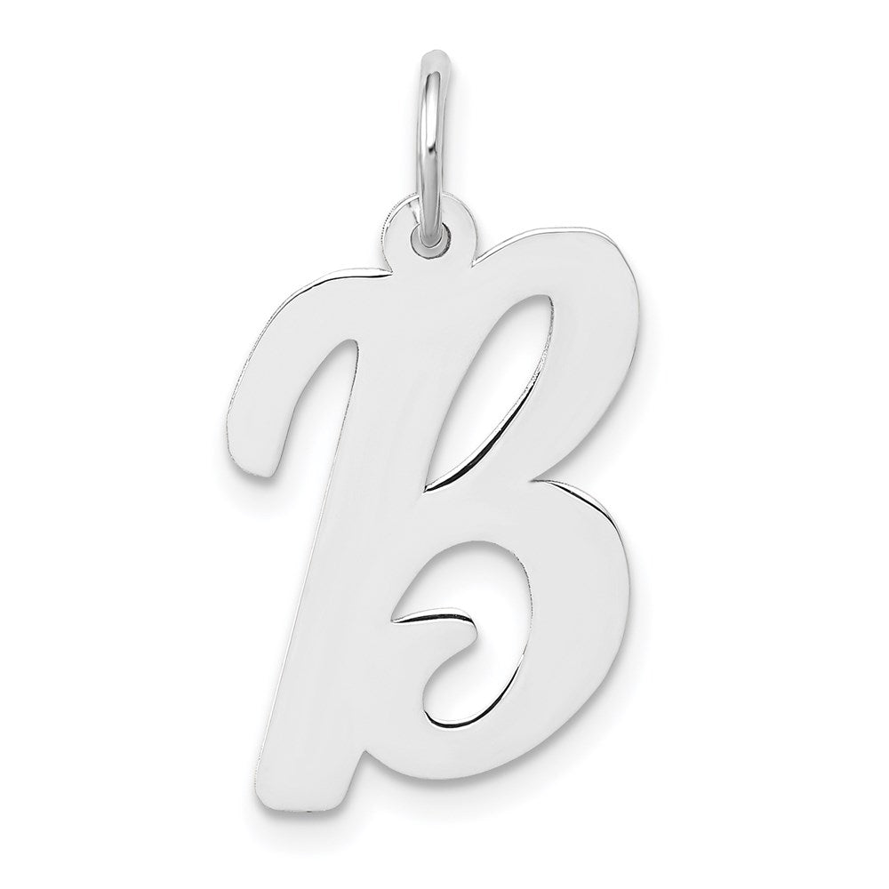 14k White Gold, Madison Collection LG Classic Script Initial B Pendant, Item P10358-B by The Black Bow Jewelry Co.
