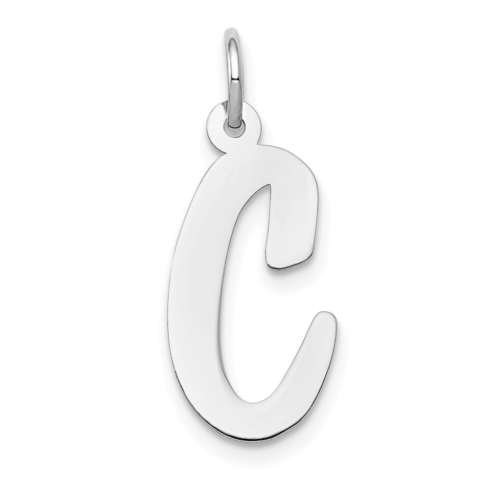 14k White Gold, Madison Collection LG Classic Script Initial C Pendant, Item P10358-C by The Black Bow Jewelry Co.