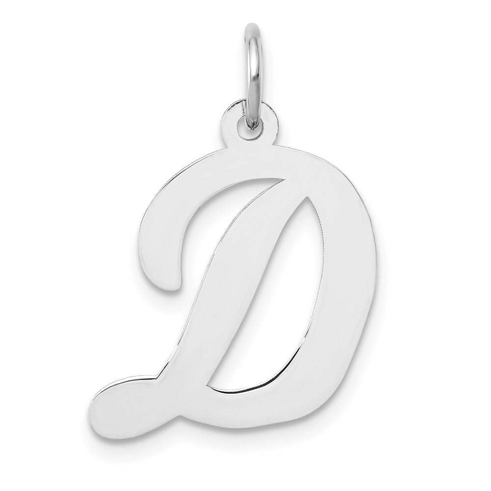14k White Gold, Madison Collection LG Classic Script Initial D Pendant, Item P10358-D by The Black Bow Jewelry Co.