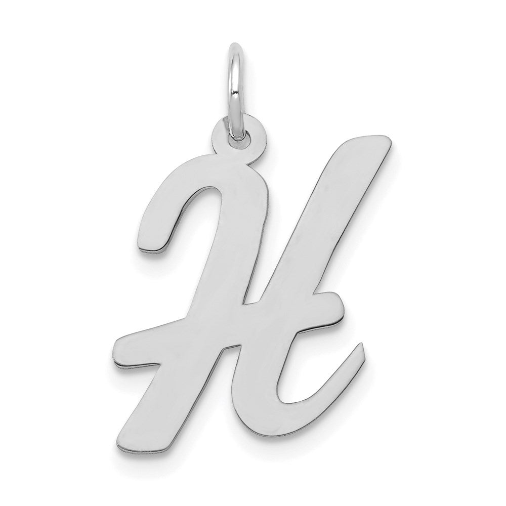 14k White Gold, Madison Collection LG Classic Script Initial H Pendant, Item P10358-H by The Black Bow Jewelry Co.