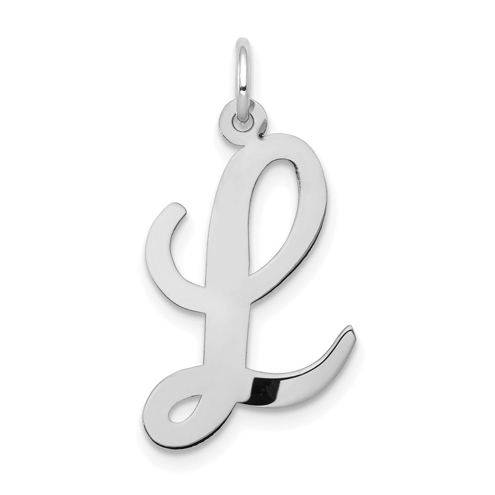 14k White Gold, Madison Collection LG Classic Script Initial L Pendant, Item P10358-L by The Black Bow Jewelry Co.