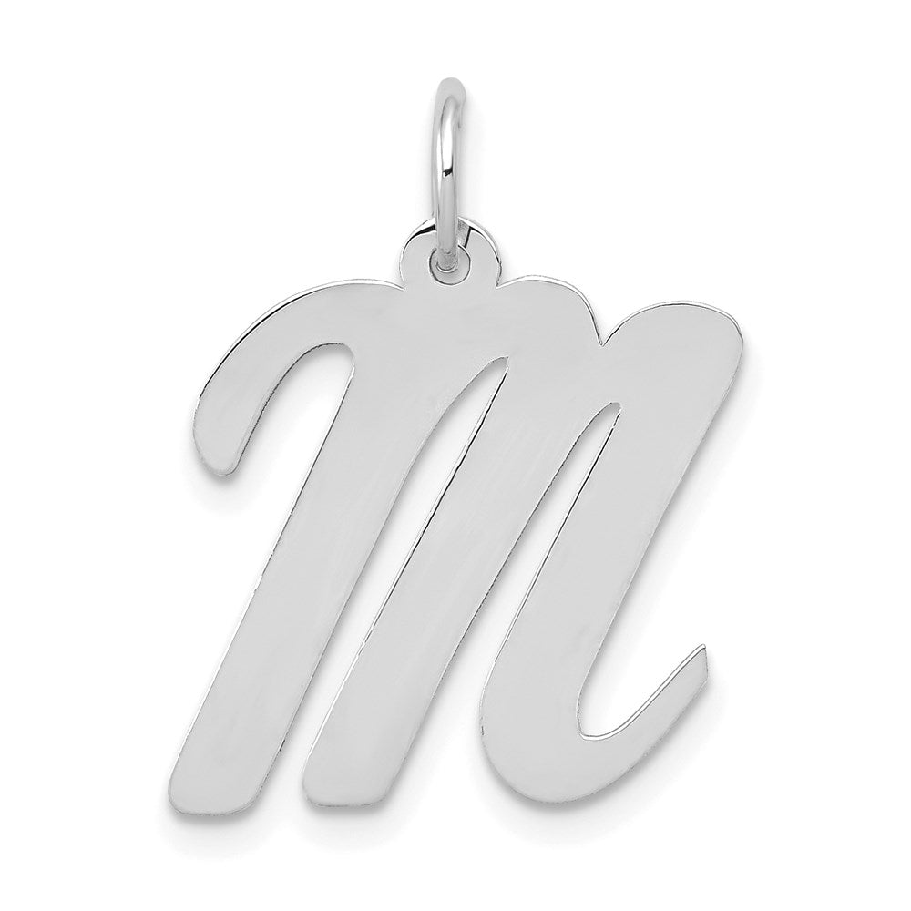 14k White Gold, Madison Collection LG Classic Script Initial M Pendant, Item P10358-M by The Black Bow Jewelry Co.