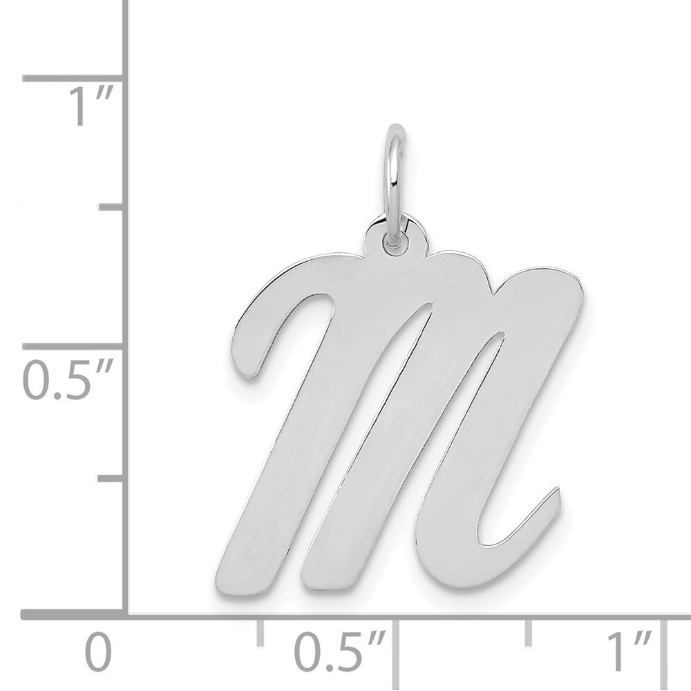 Alternate view of the 14k White Gold, Madison Collection LG Classic Script Initial M Pendant by The Black Bow Jewelry Co.