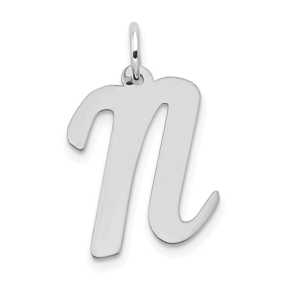 14k White Gold, Madison Collection LG Classic Script Initial N Pendant, Item P10358-N by The Black Bow Jewelry Co.