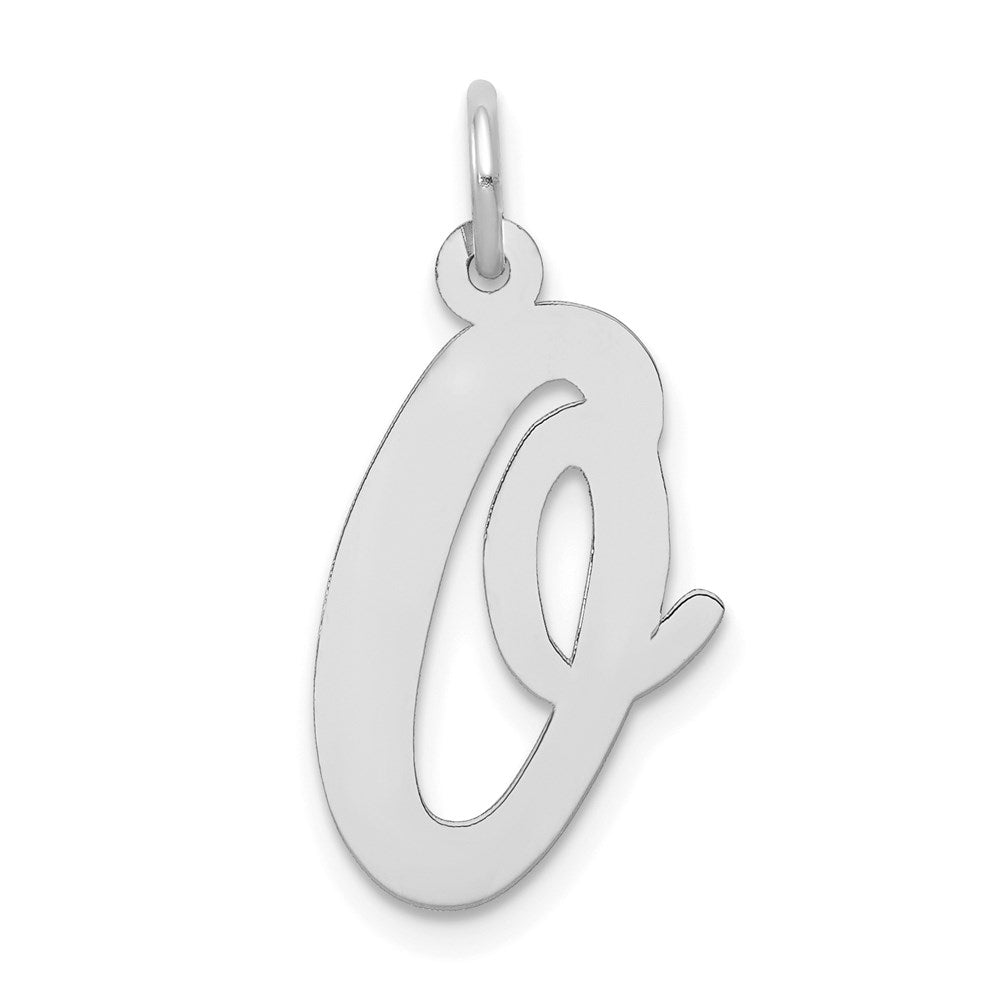 14k White Gold, Madison Collection LG Classic Script Initial O Pendant, Item P10358-O by The Black Bow Jewelry Co.