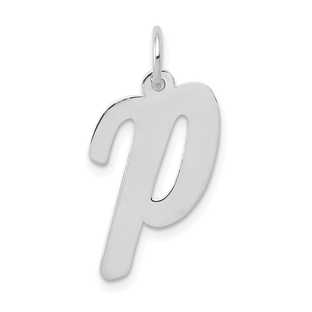 14k White Gold, Madison Collection LG Classic Script Initial P Pendant, Item P10358-P by The Black Bow Jewelry Co.