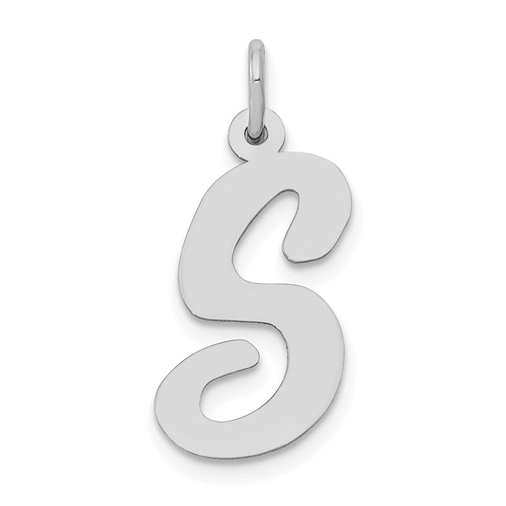 14k White Gold, Madison Collection LG Classic Script Initial S Pendant, Item P10358-S by The Black Bow Jewelry Co.