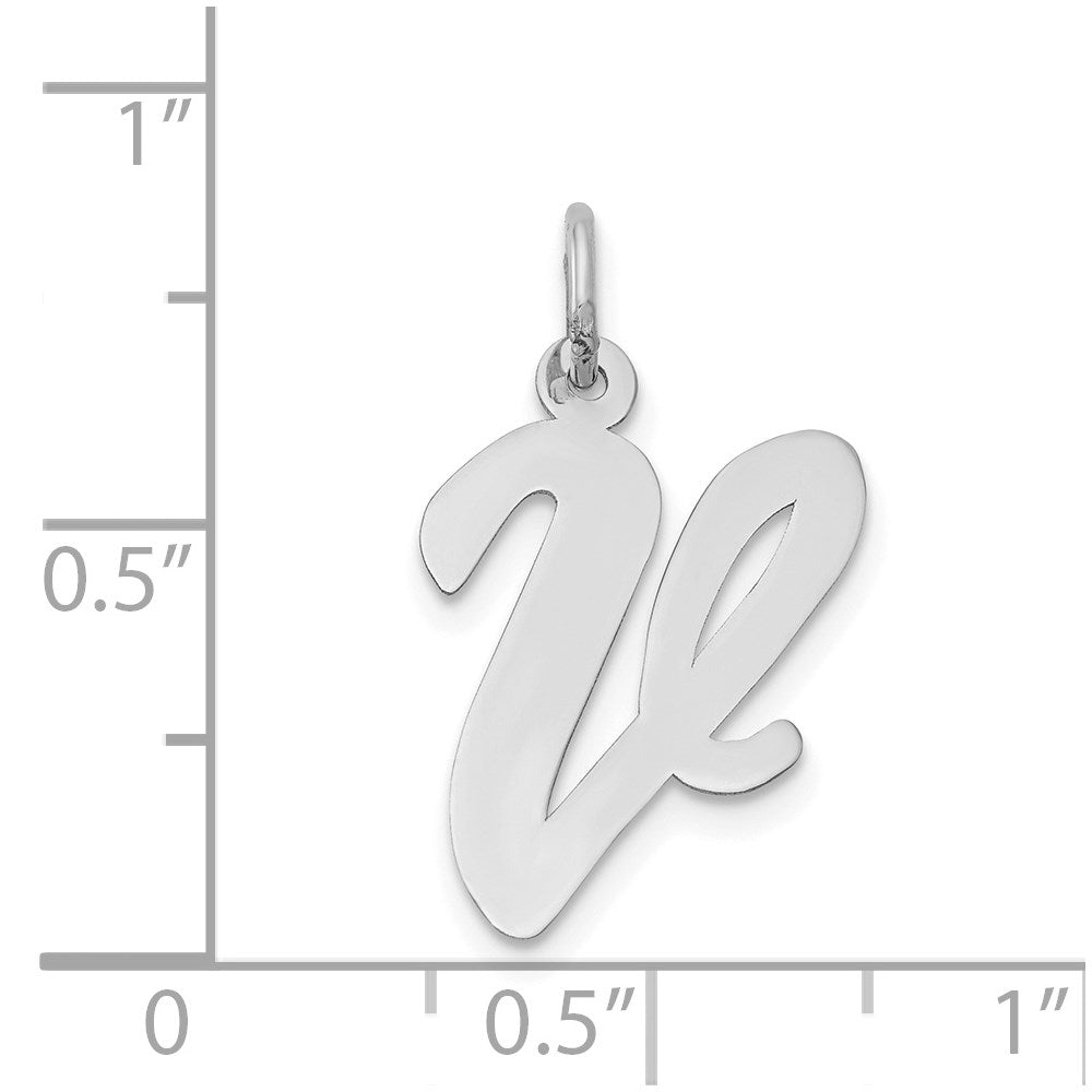 Alternate view of the 14k White Gold, Madison Collection LG Classic Script Initial V Pendant by The Black Bow Jewelry Co.
