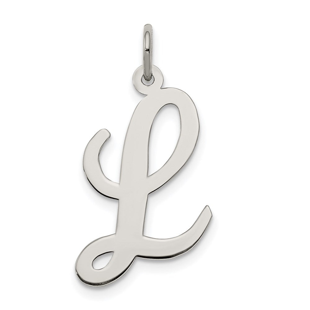 Sterling Silver Madison Collection LG Classic Script Initial L Pendant, Item P10359-L by The Black Bow Jewelry Co.