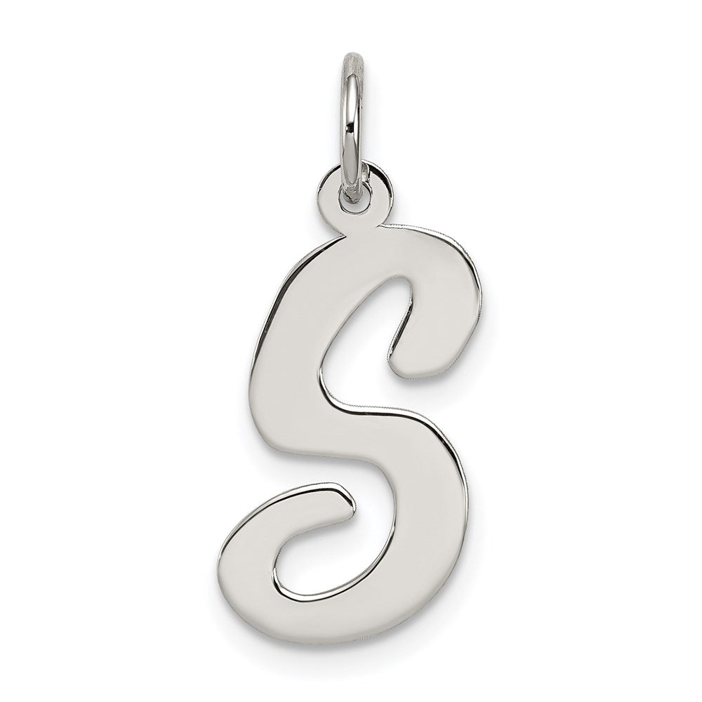 Sterling Silver Madison Collection LG Classic Script Initial S Pendant, Item P10359-S by The Black Bow Jewelry Co.