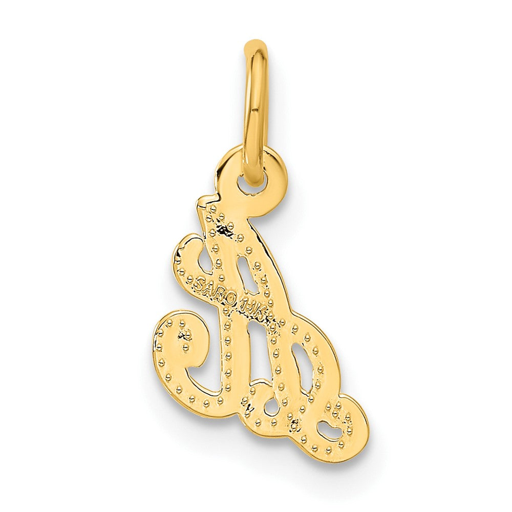 Alternate view of the The Sadie 14k Yellow Gold Mini Satin Script Initial Charm, Letter A by The Black Bow Jewelry Co.