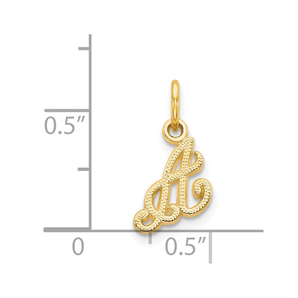 Alternate view of the The Sadie 14k Yellow Gold Mini Satin Script Initial Charm, Letter A by The Black Bow Jewelry Co.