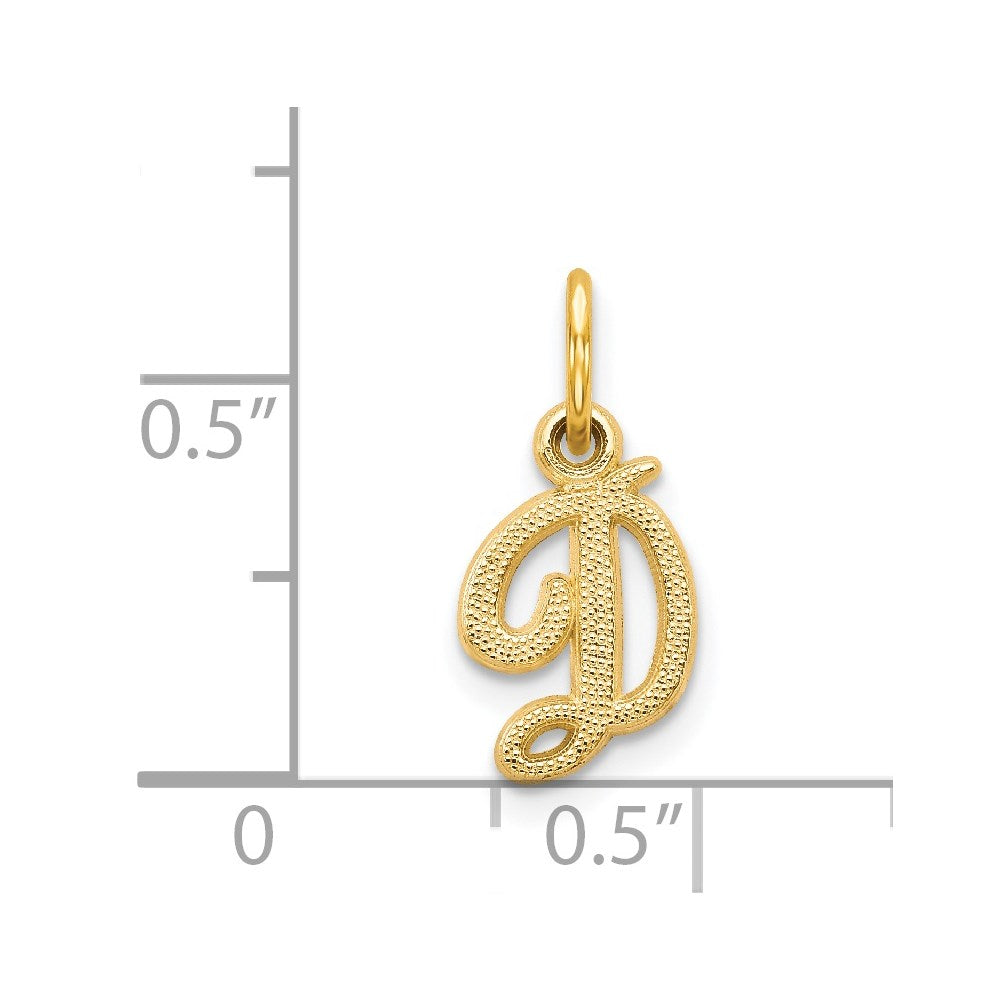 Alternate view of the The Sadie 14k Yellow Gold Mini Satin Script Initial Charm, Letter D by The Black Bow Jewelry Co.
