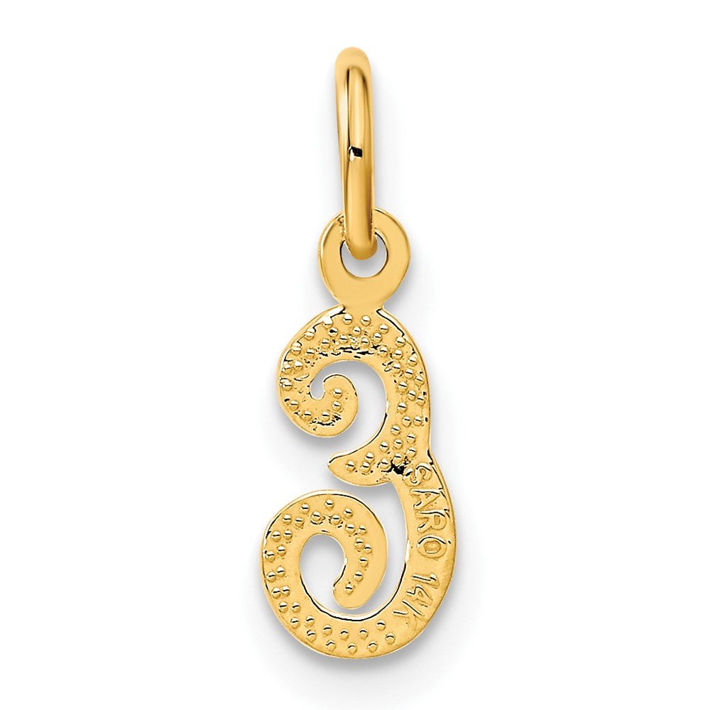 Alternate view of the The Sadie 14k Yellow Gold Mini Satin Script Initial Charm, Letter E by The Black Bow Jewelry Co.