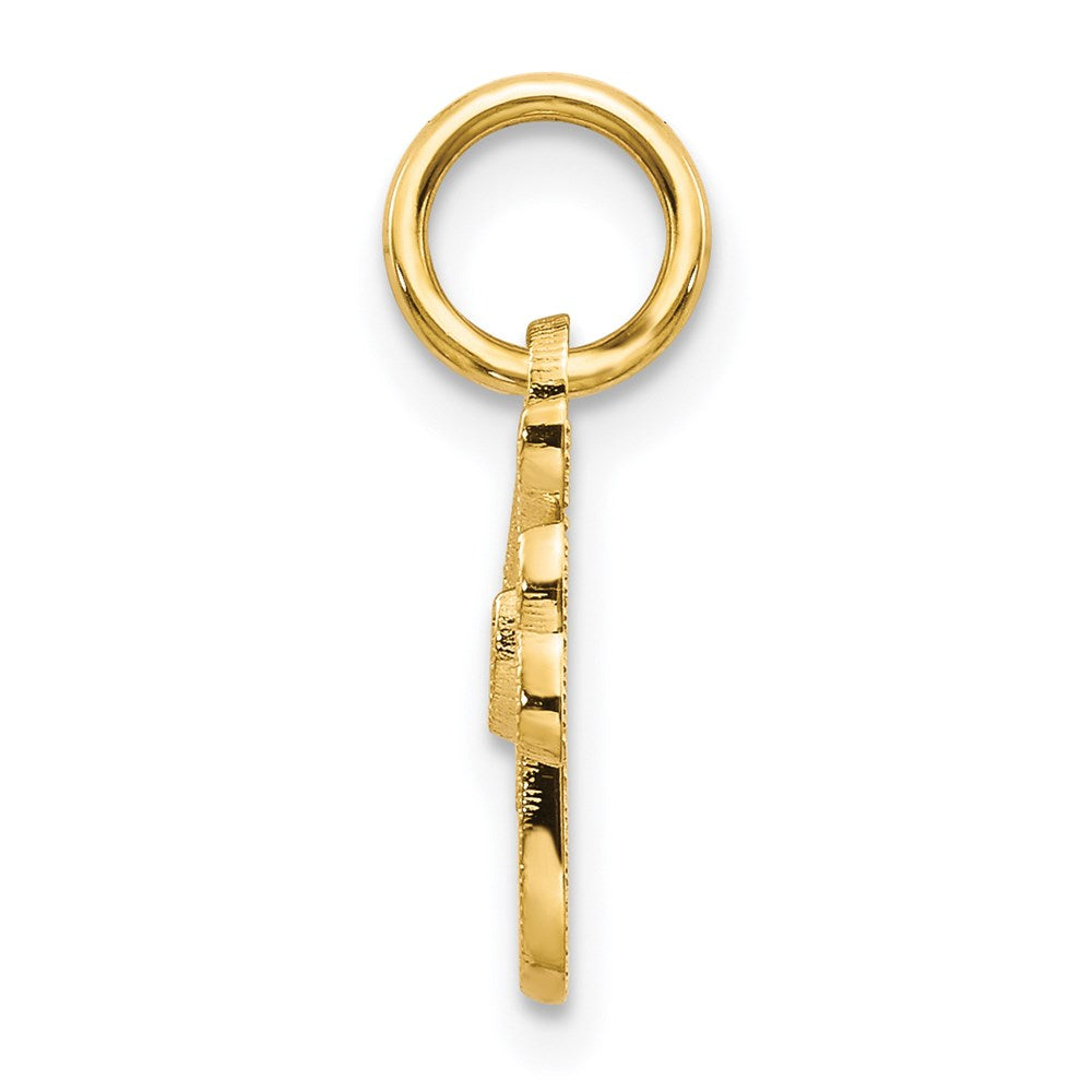 Alternate view of the The Sadie 14k Yellow Gold Mini Satin Script Initial Charm, Letter F by The Black Bow Jewelry Co.