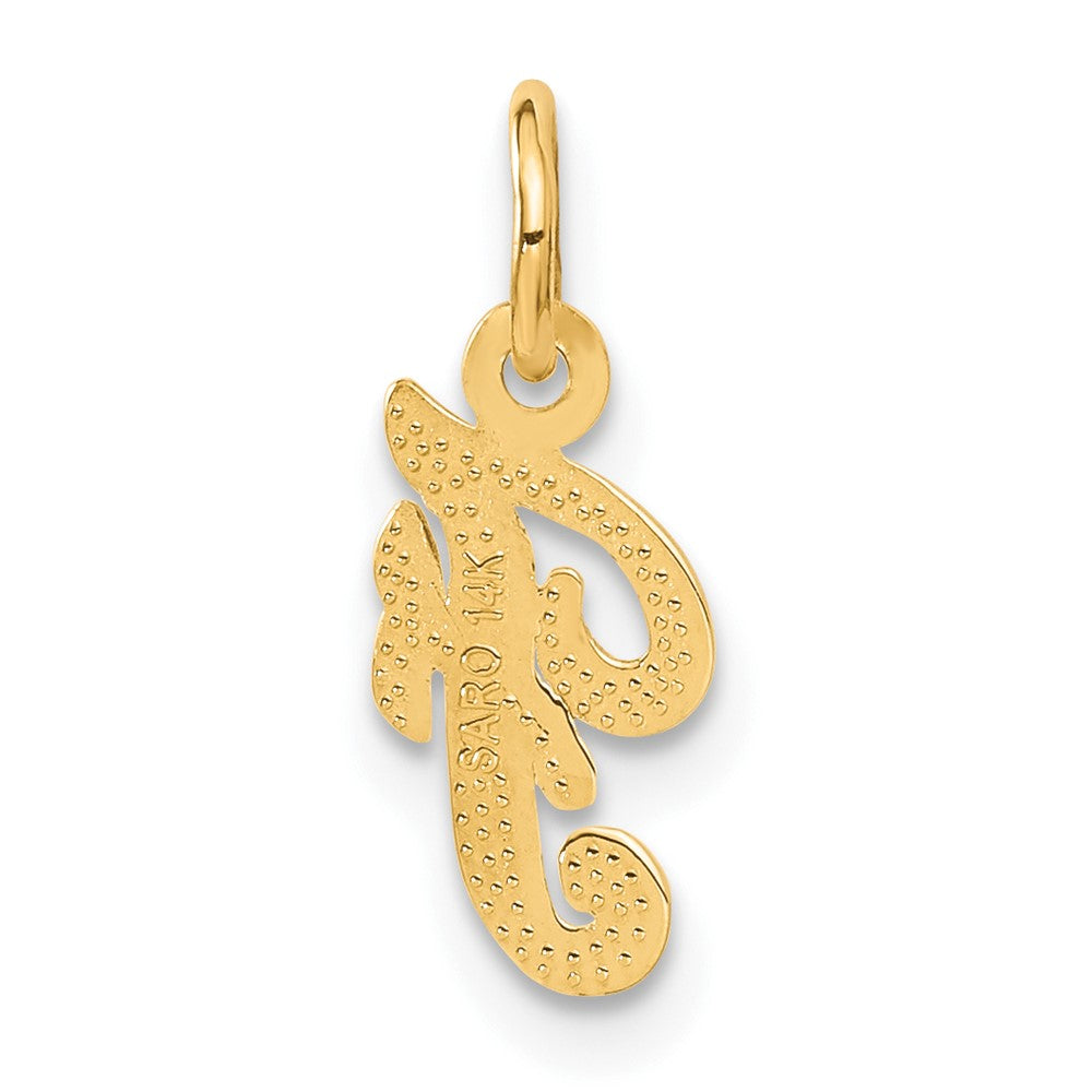 Alternate view of the The Sadie 14k Yellow Gold Mini Satin Script Initial Charm, Letter F by The Black Bow Jewelry Co.