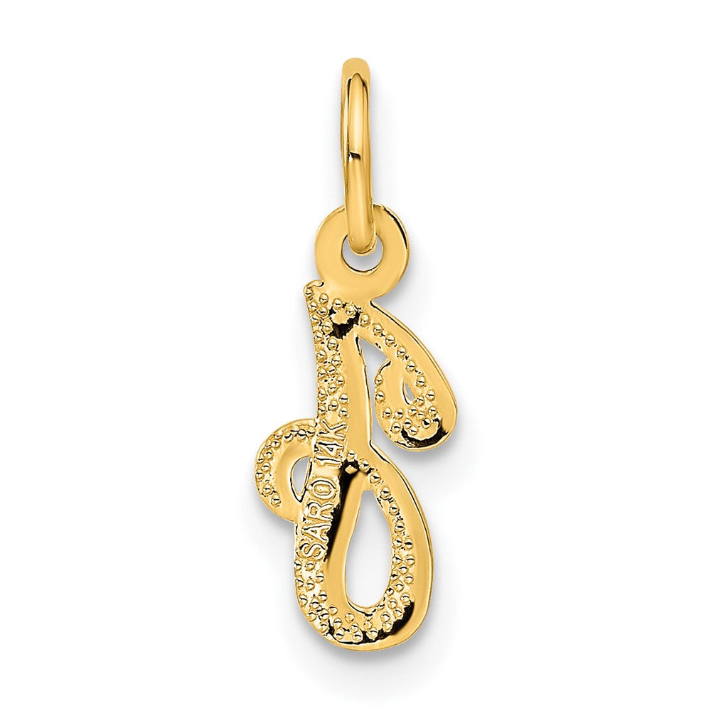 Alternate view of the The Sadie 14k Yellow Gold Mini Satin Script Initial Charm, Letter J by The Black Bow Jewelry Co.