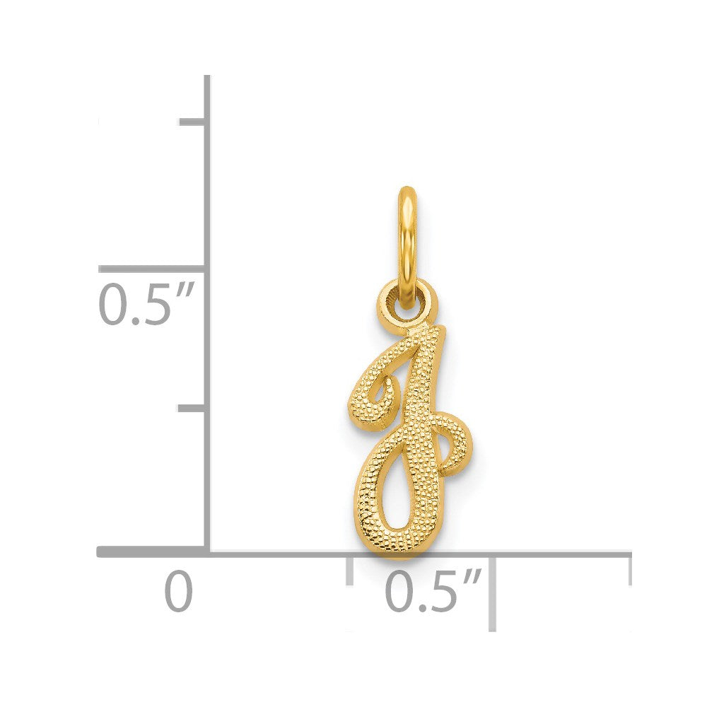 Alternate view of the The Sadie 14k Yellow Gold Mini Satin Script Initial Charm, Letter J by The Black Bow Jewelry Co.