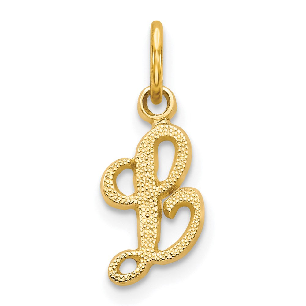 The Sadie 14k Yellow Gold Mini Satin Script Initial Charm, Letter L, Item P10380-L by The Black Bow Jewelry Co.