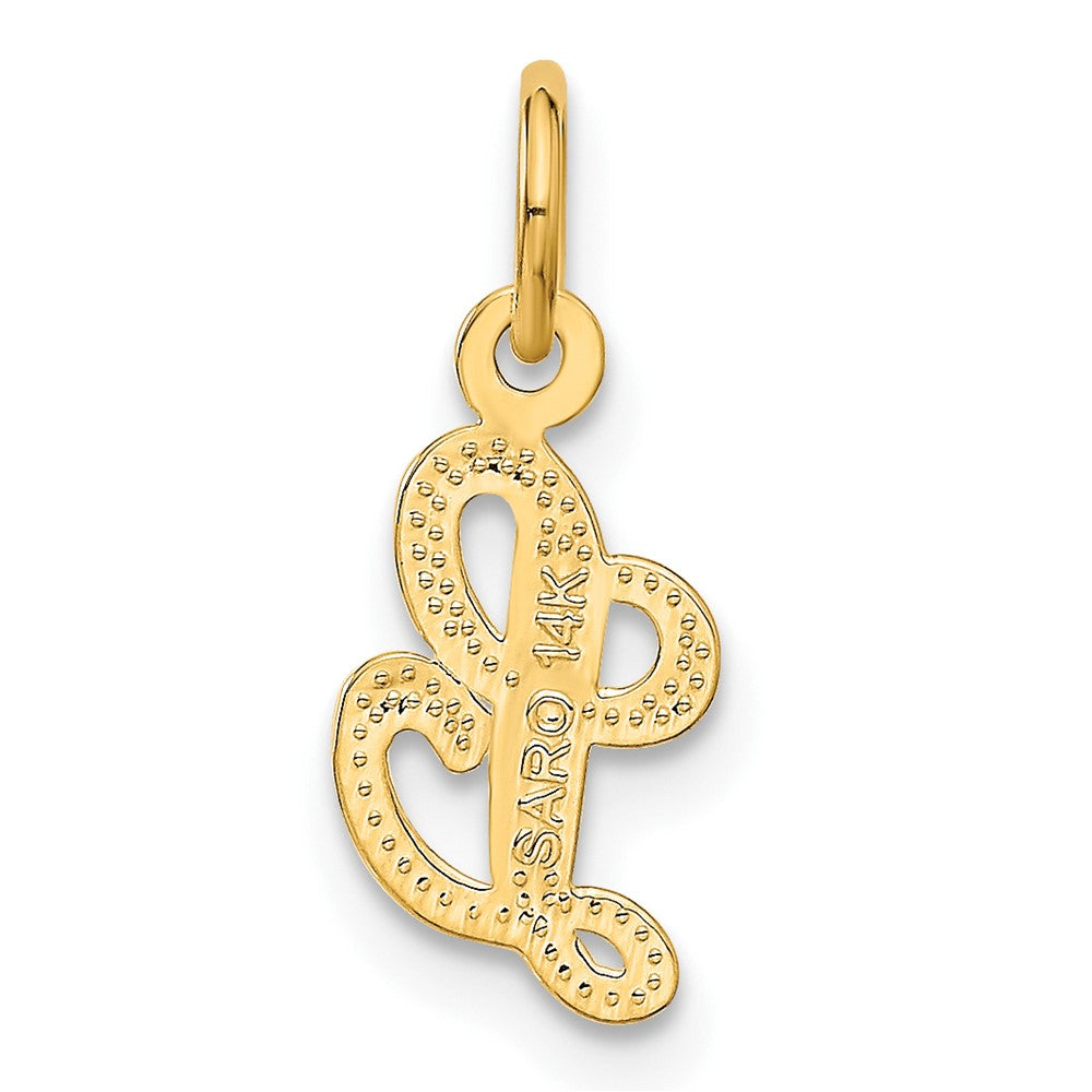 Alternate view of the The Sadie 14k Yellow Gold Mini Satin Script Initial Charm, Letter L by The Black Bow Jewelry Co.