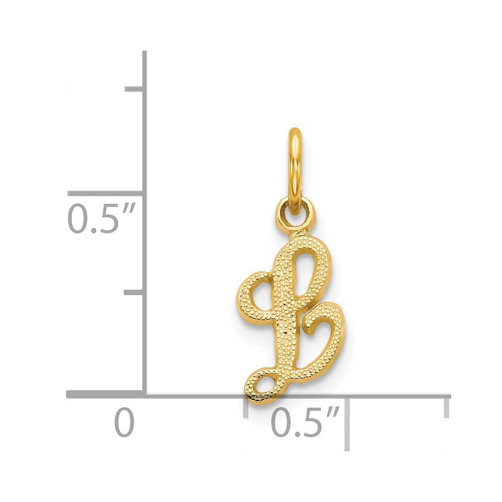 Alternate view of the The Sadie 14k Yellow Gold Mini Satin Script Initial Charm, Letter L by The Black Bow Jewelry Co.
