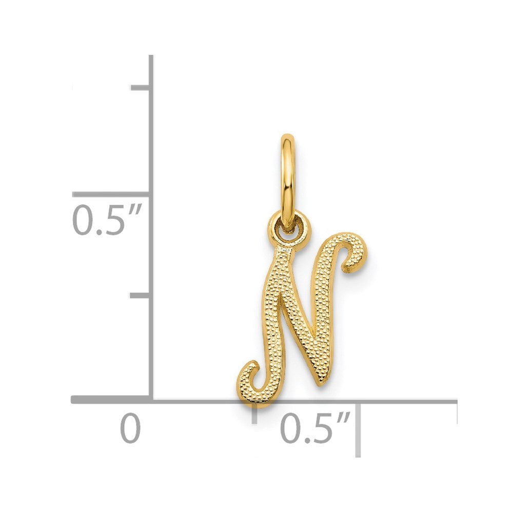 Alternate view of the The Sadie 14k Yellow Gold Mini Satin Script Initial Charm, Letter N by The Black Bow Jewelry Co.