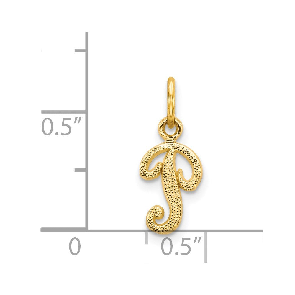 Alternate view of the The Sadie 14k Yellow Gold Mini Satin Script Initial Charm, Letter P by The Black Bow Jewelry Co.